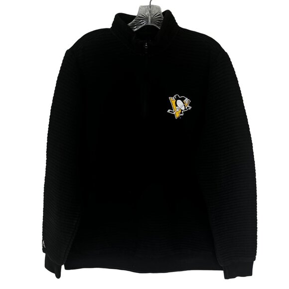 Antigua Pittsburgh Penguins Pullover Shirt Jacket Mens Medium Black Textured - Picture 1 of 8